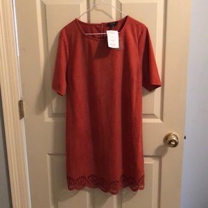 Rust straight shirtsleeve suede dress